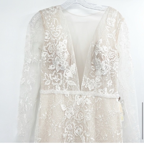 BHLDN Riki Dalal Joan Illusion V-Neck Long Sleeve Lace Wedding Gown size 8 NWT - Picture 10 of 16